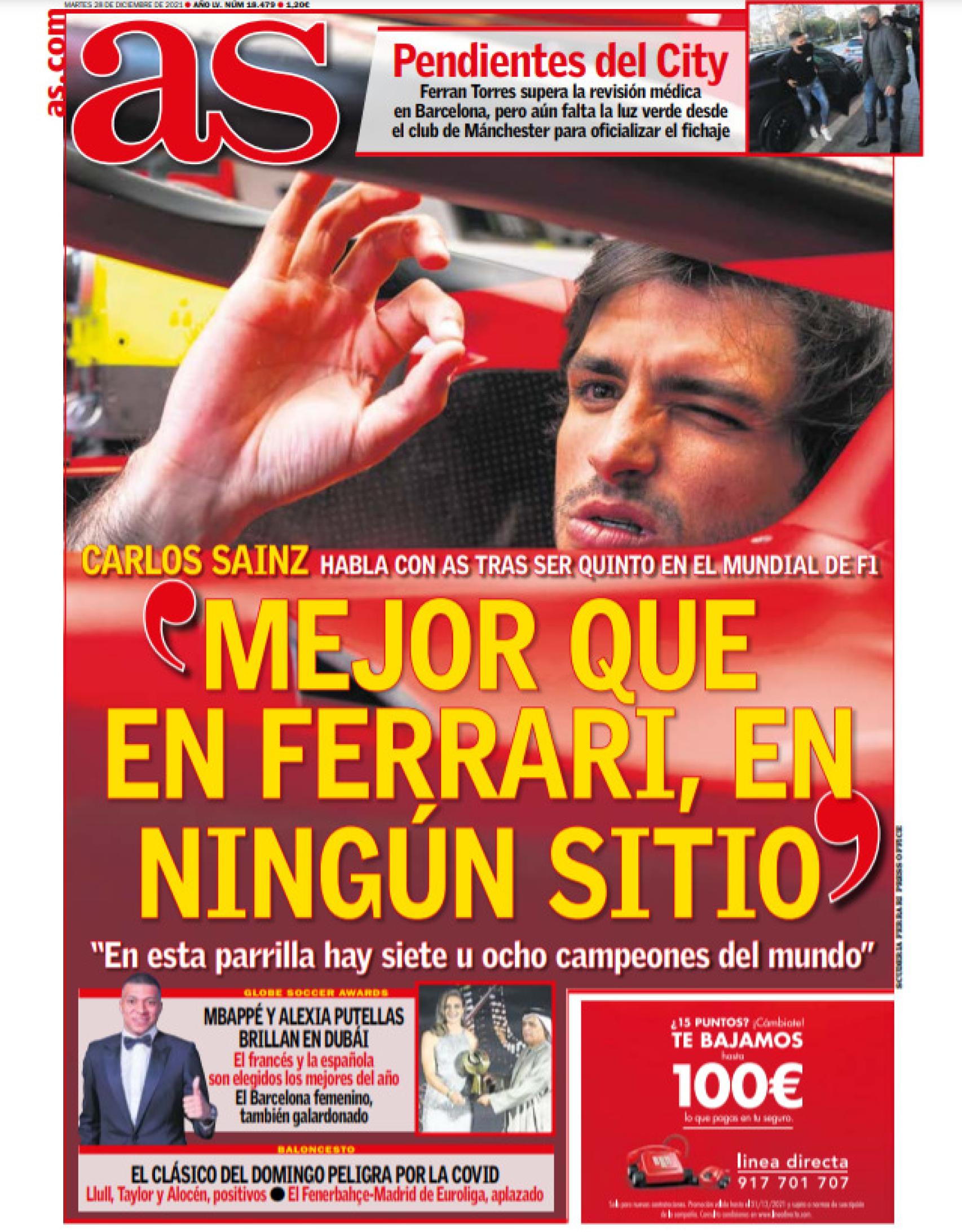 La portada del diario AS (28/12/2021)