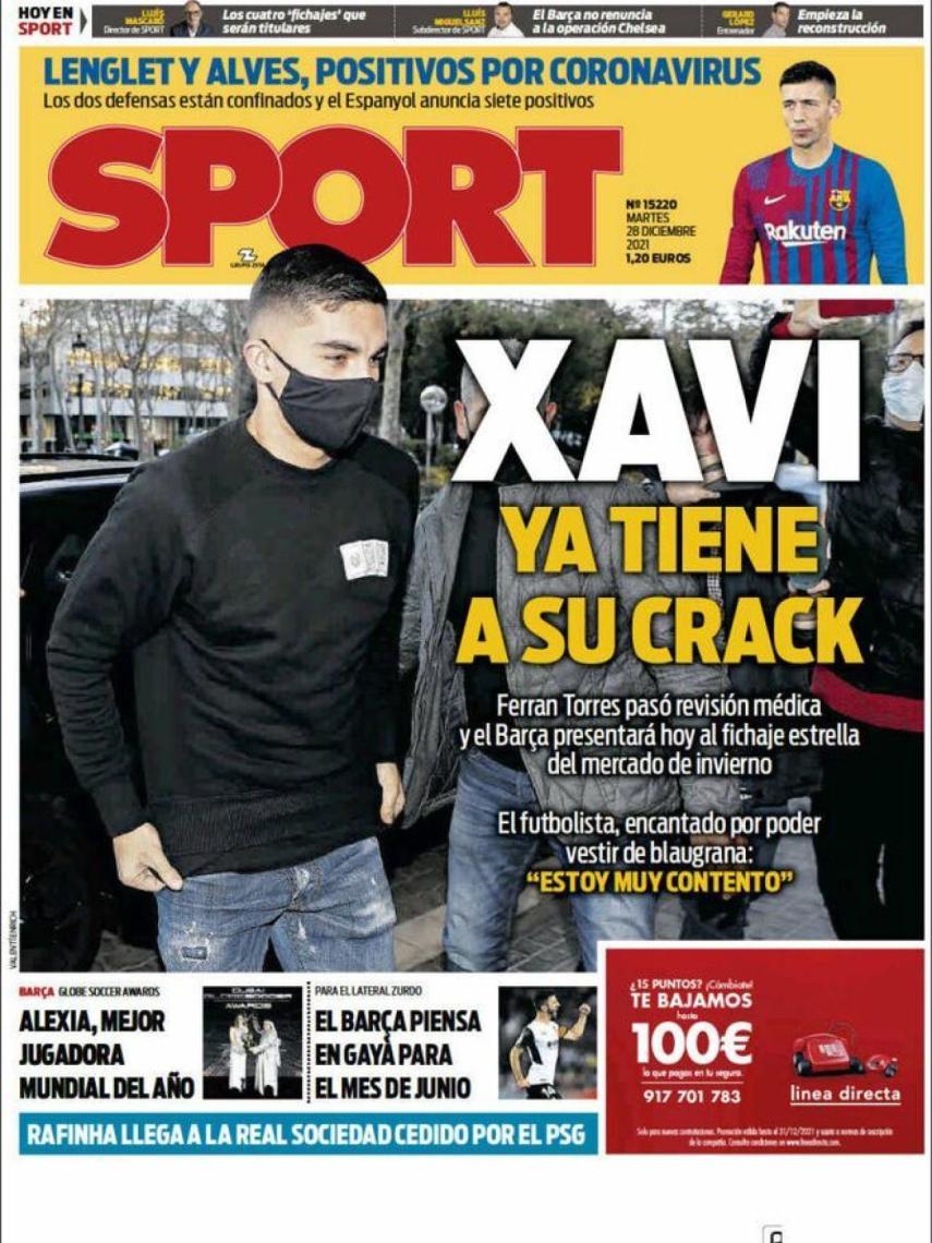 La portada del diario Sport (28/12/2021)