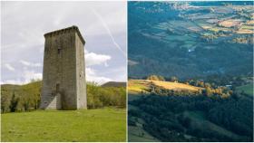 Torre da Forxa en A Porqueira (Ourense) y paisaje de Triacastela (Lugo)