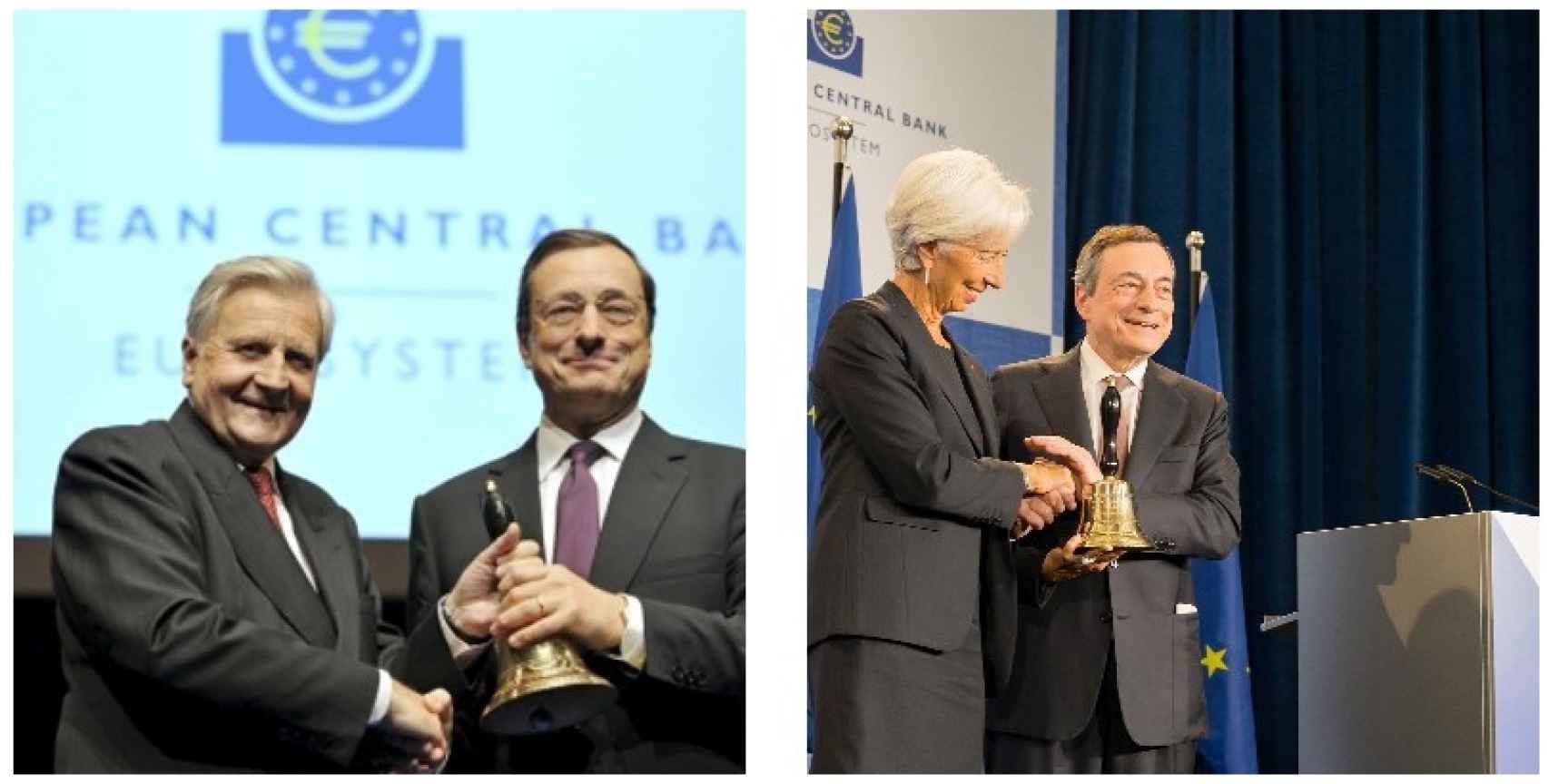 Jean Claude Trichet cede el testigo a Mario Draghi (2011) y este a Christine Lagarde (2019).