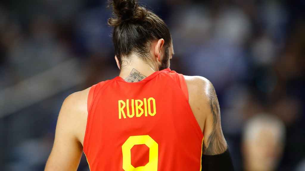 Ricky Rubio durante un partido de España