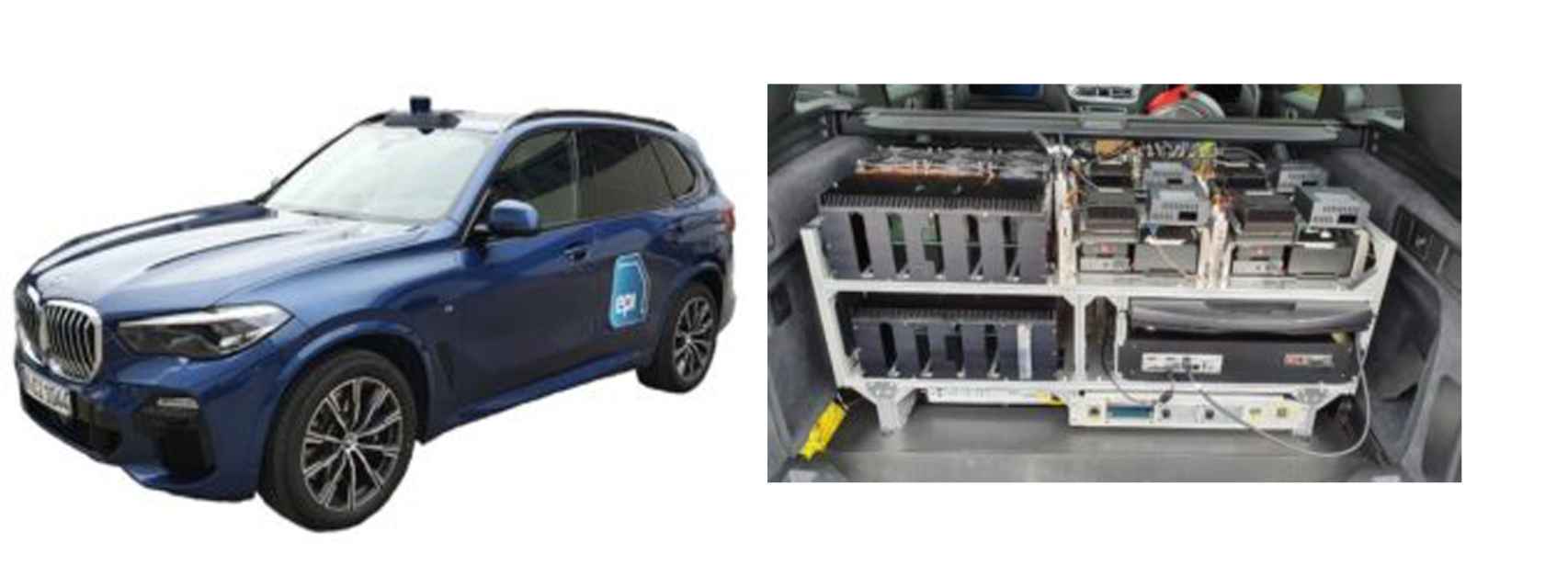 Coche de pruebas BMW X5 y el sistema informático EPI en el bastidor.