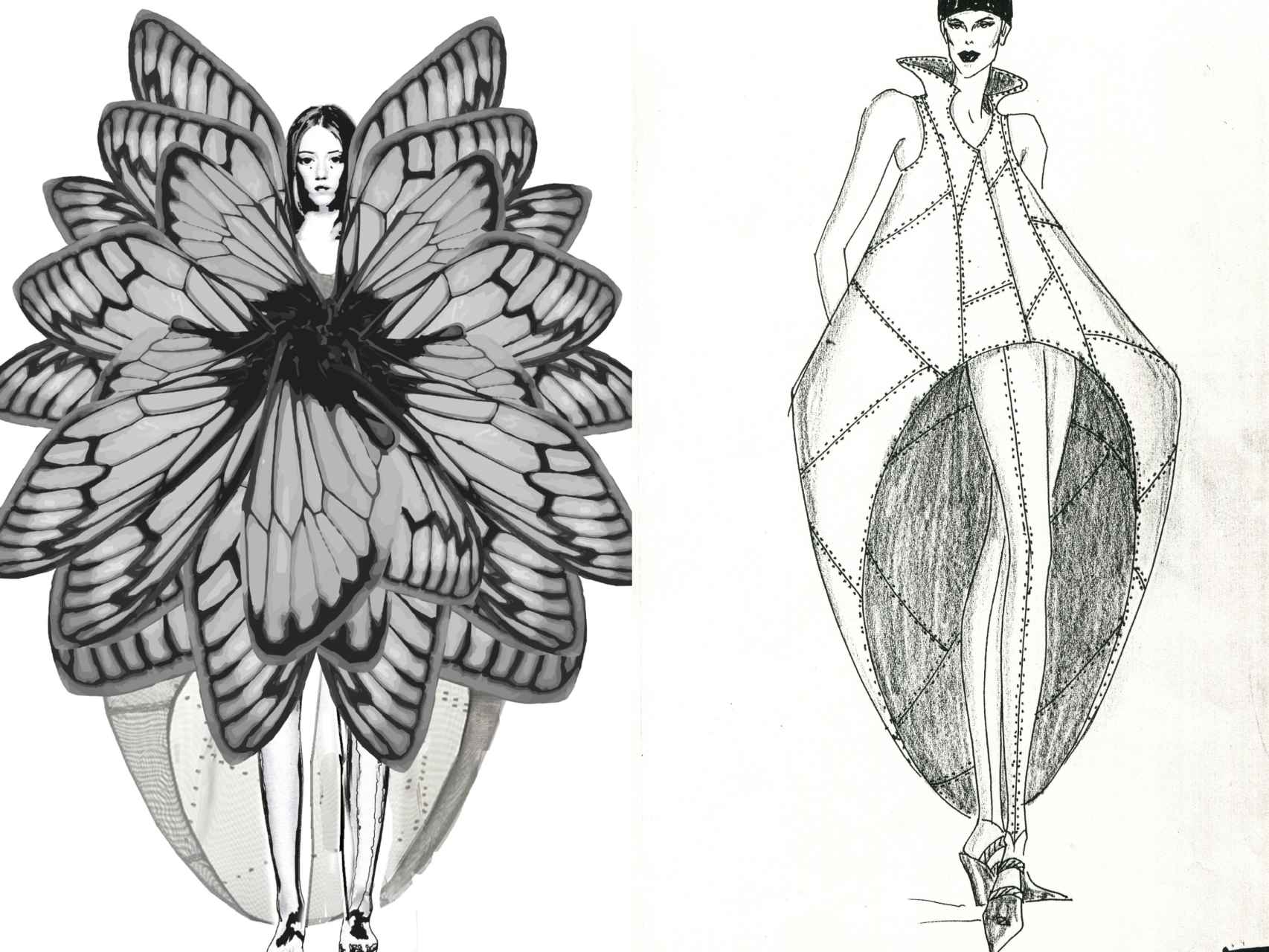 Dos bocetos en los que se basó el vestido y la capa que ha lucido este 31 Cristina Pedroche.