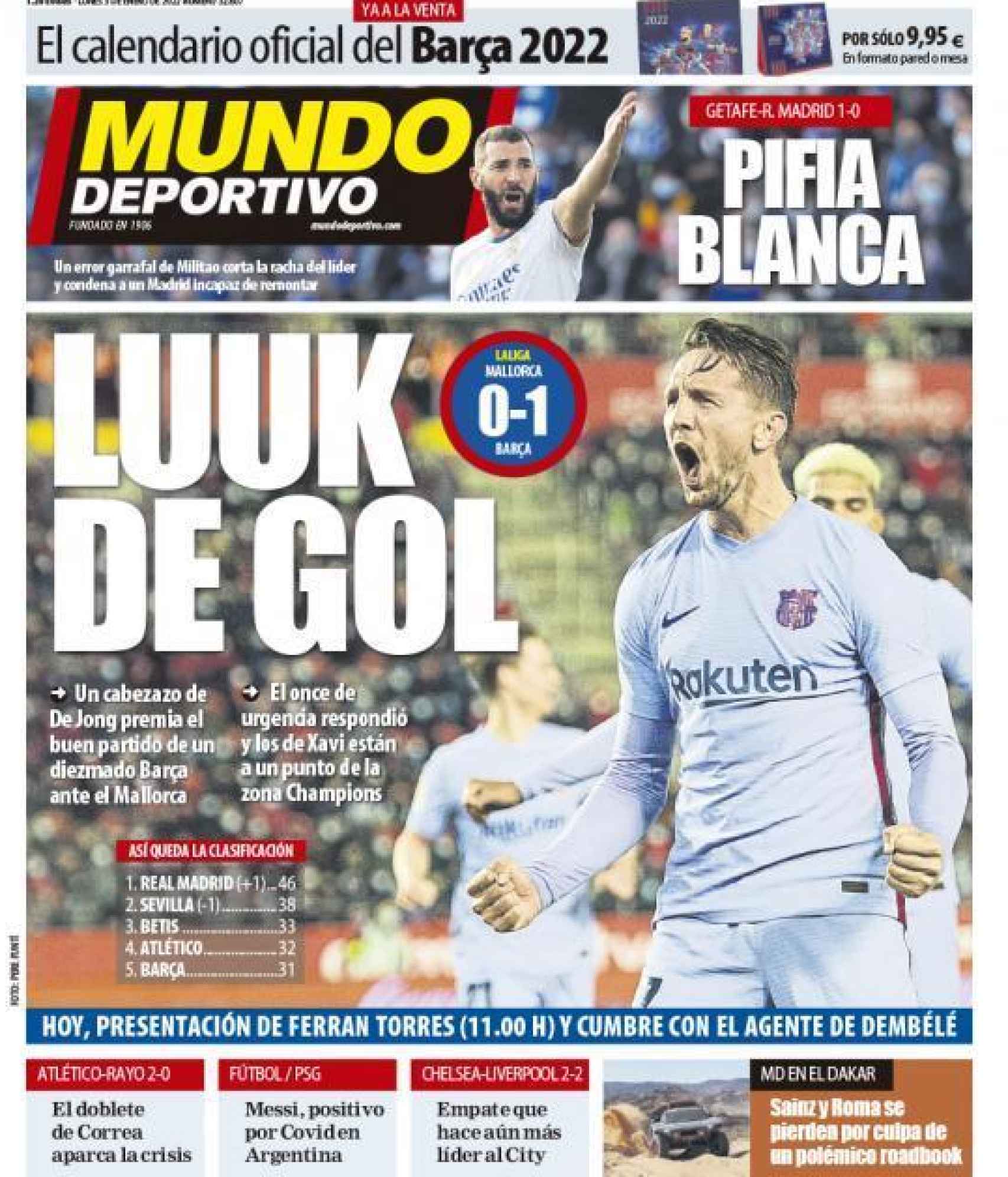 La portada del diario Mundo Deportivo (03/01/2022)