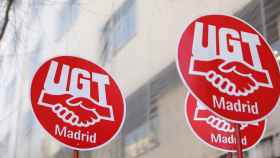 Cartelería de UGT en una concentración, en Madrid.
