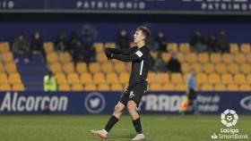 Paulino celebra el gol ante el Alcorcón.