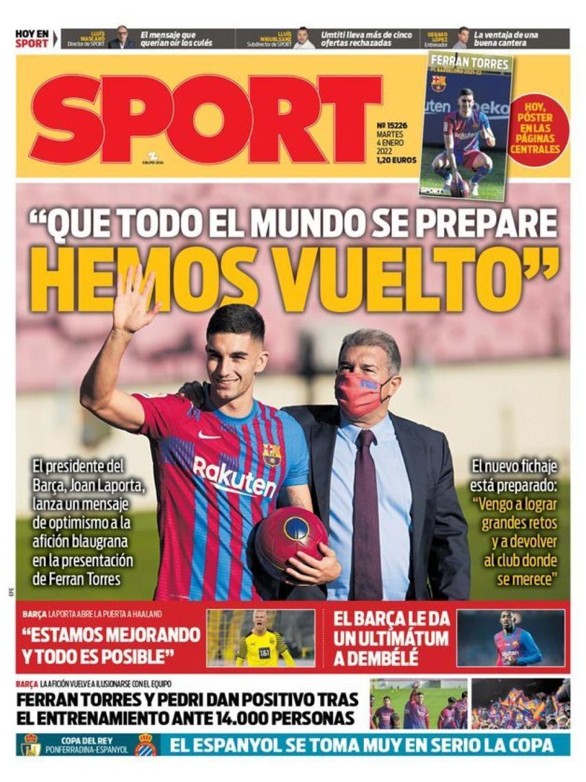 La portada del diario SPORT (04/01/2022)