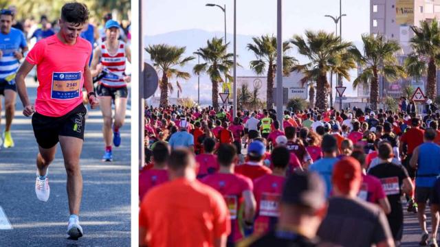 A la izquierda, Daniel Núñez llegando a la meta; a la derecha, una imagen de una carrera.