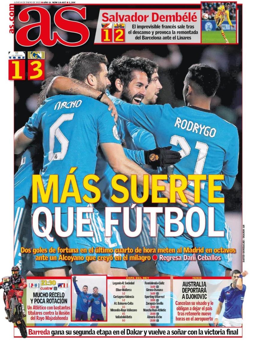 La portada del diario As (06/01/2022)