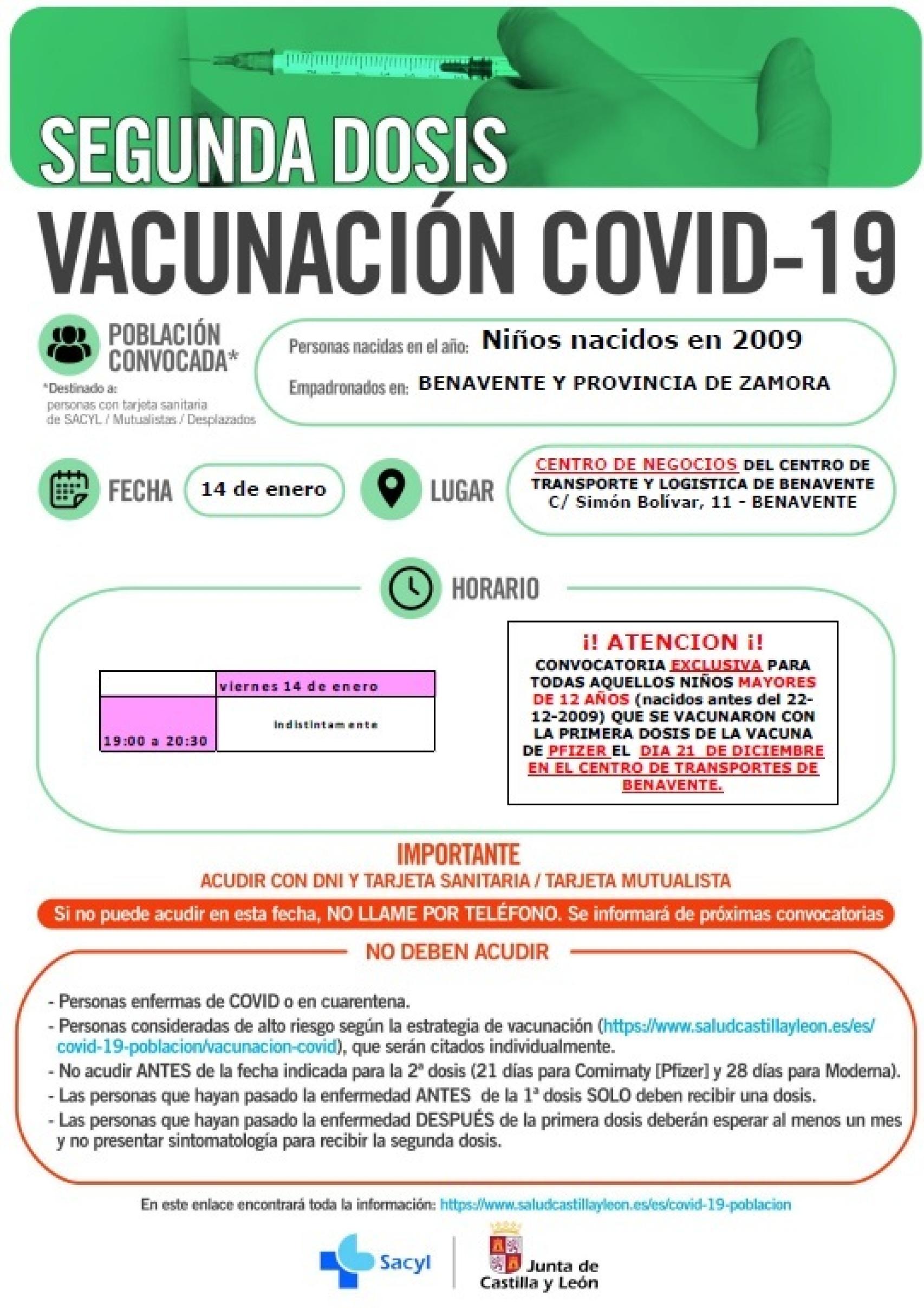 Segunda dosis en Benavente y Zamora