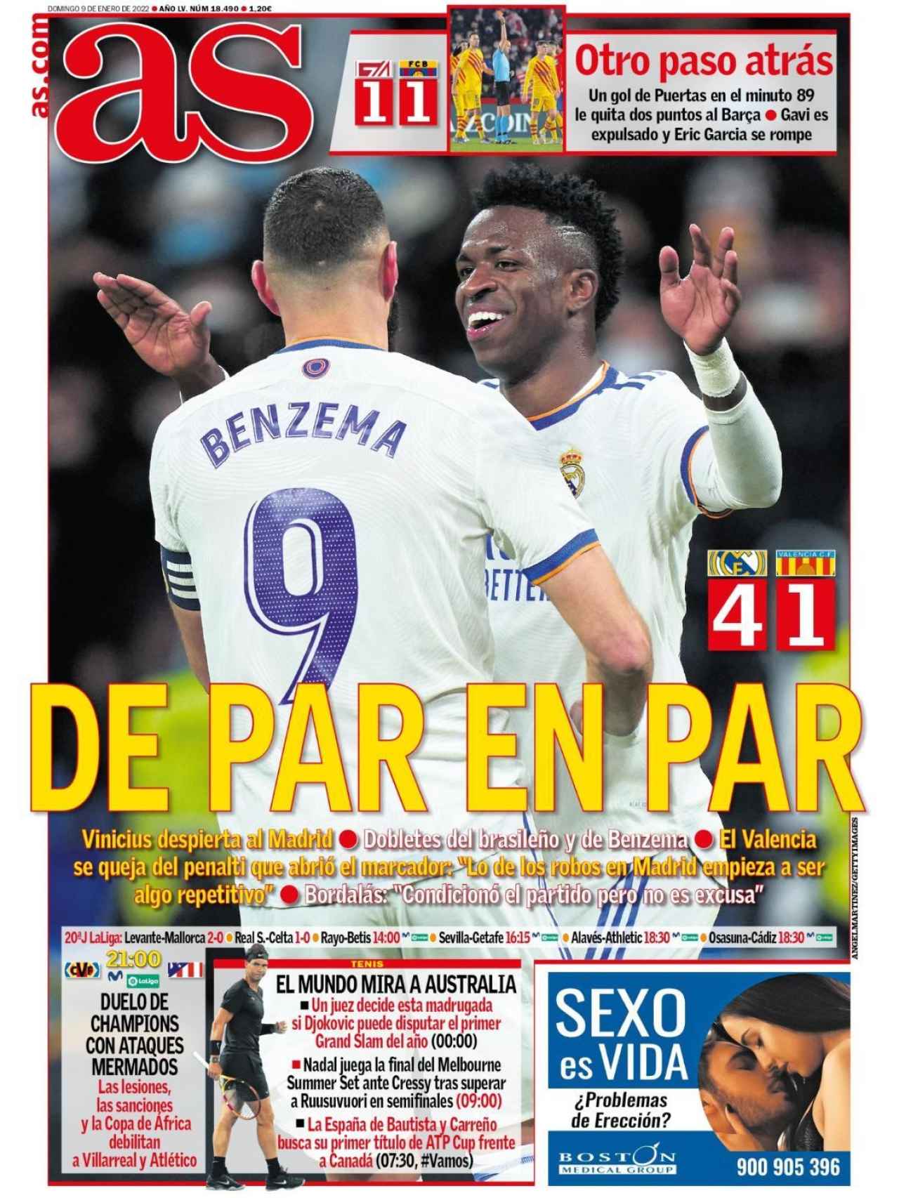 La portada del diario As (09/01/2022)