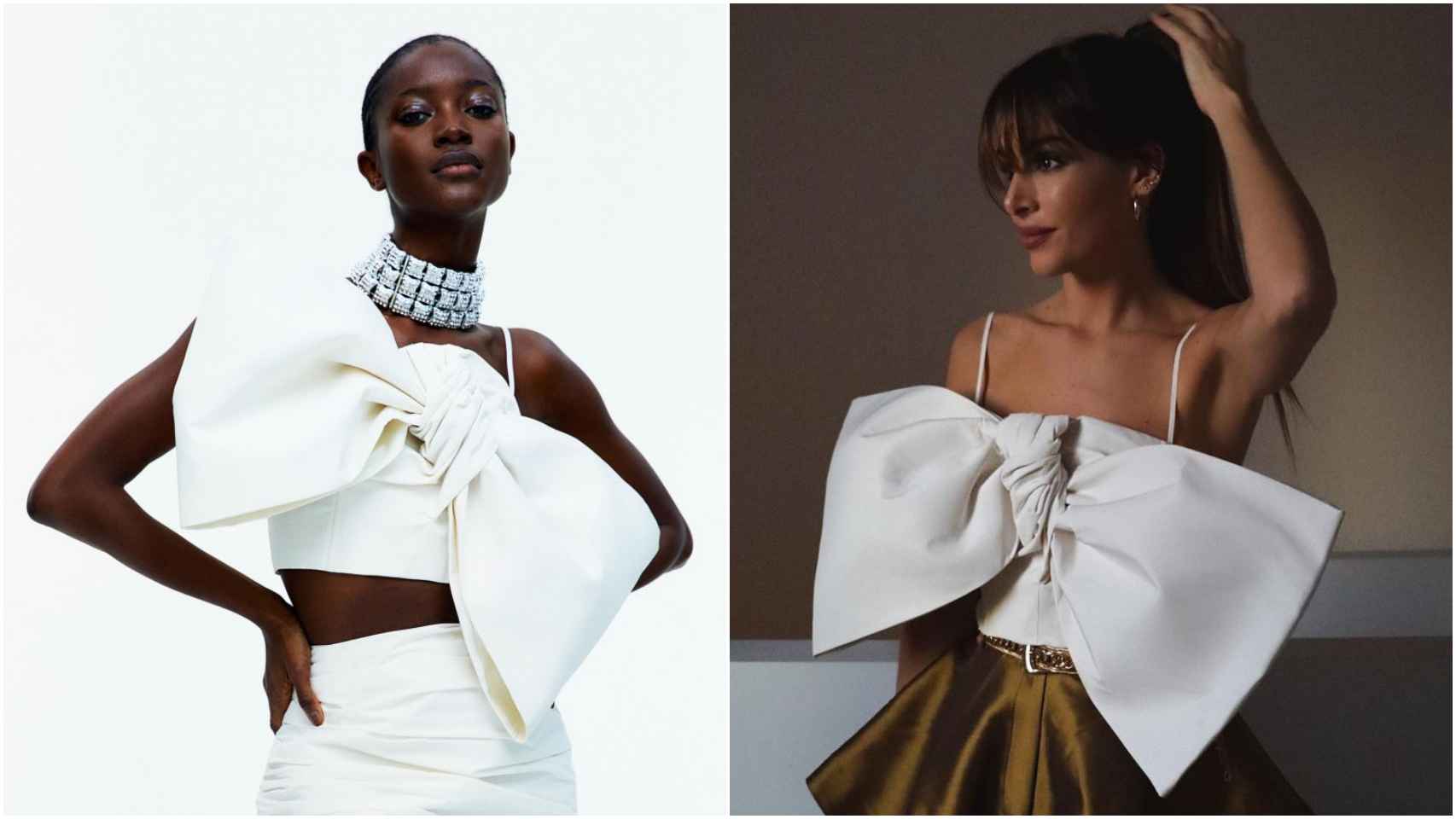 Rocío Osorno y la modelo de H&M con top blanco.