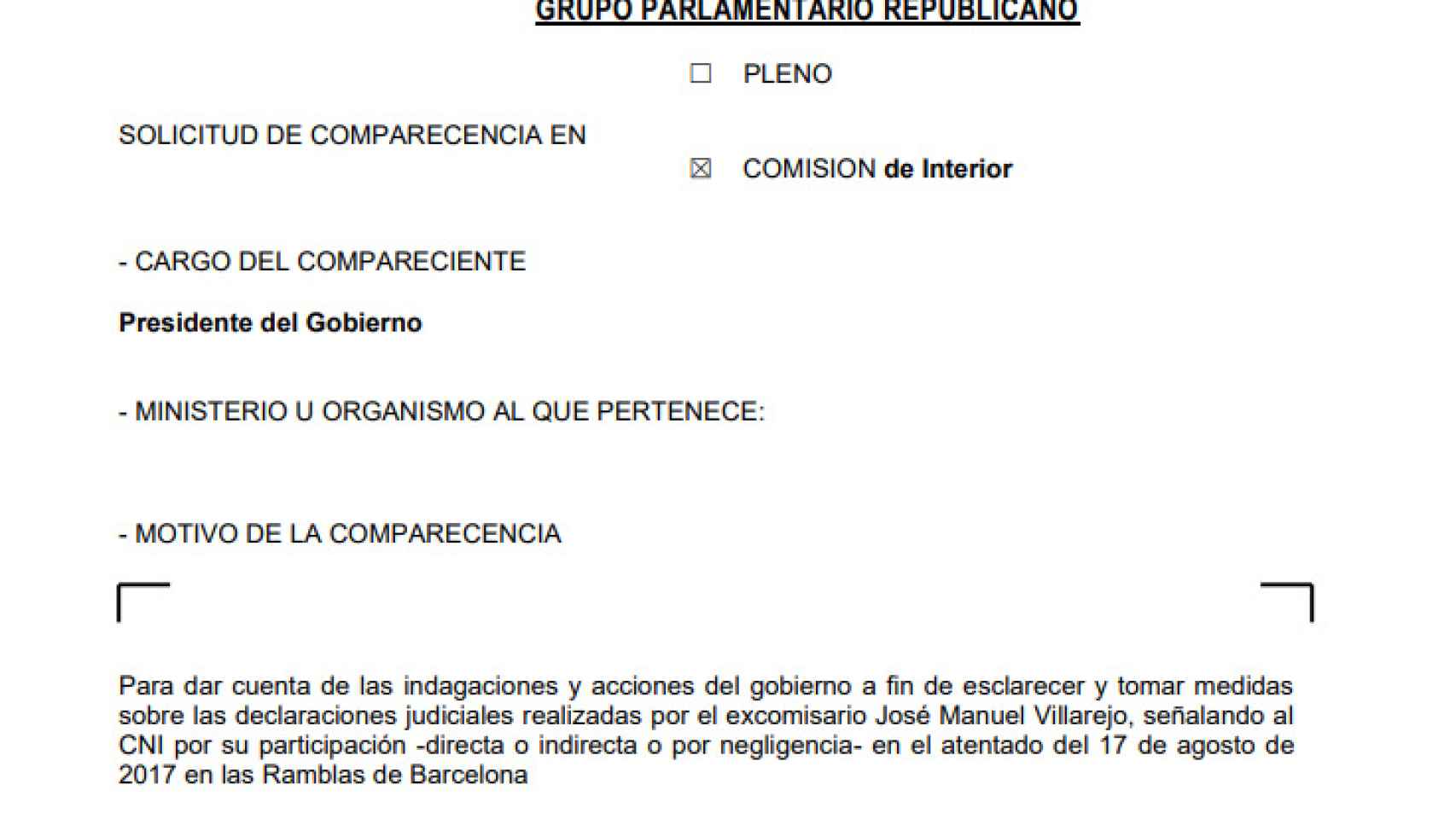 La solicitud de comparecencia de Sánchez.