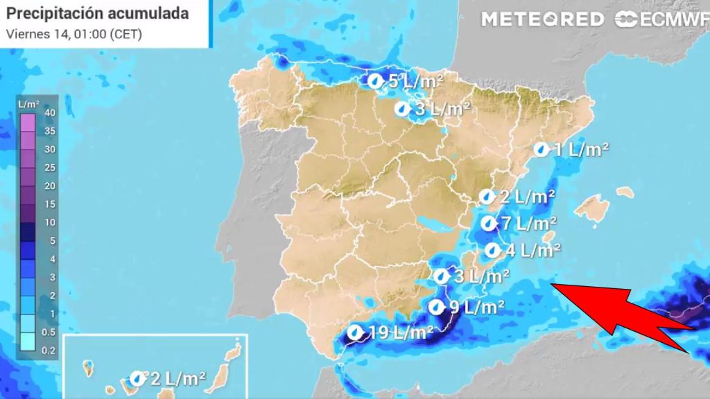 Las precipitaciones aportadas por la borrasca Diomedes. Meteored.