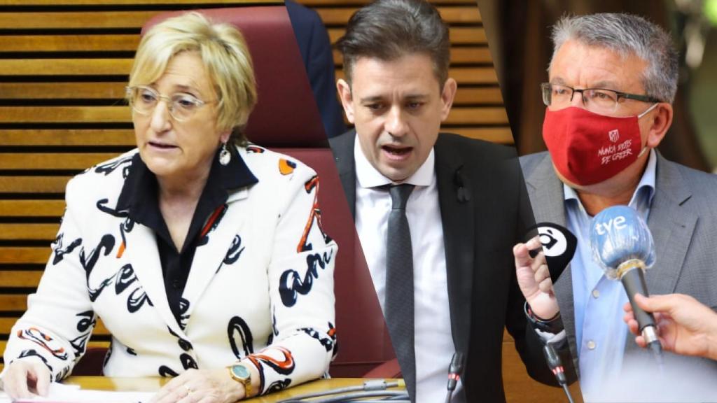 La consellera Ana Barceló, José Juan Zaplana (PP) y Fernando Llopis (Cs).