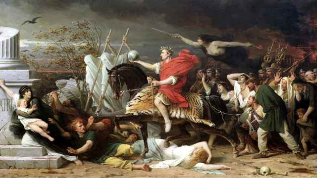 Julio César cruzando el Rubicón, según el pincel del pintor francés Adolphe Yvon.