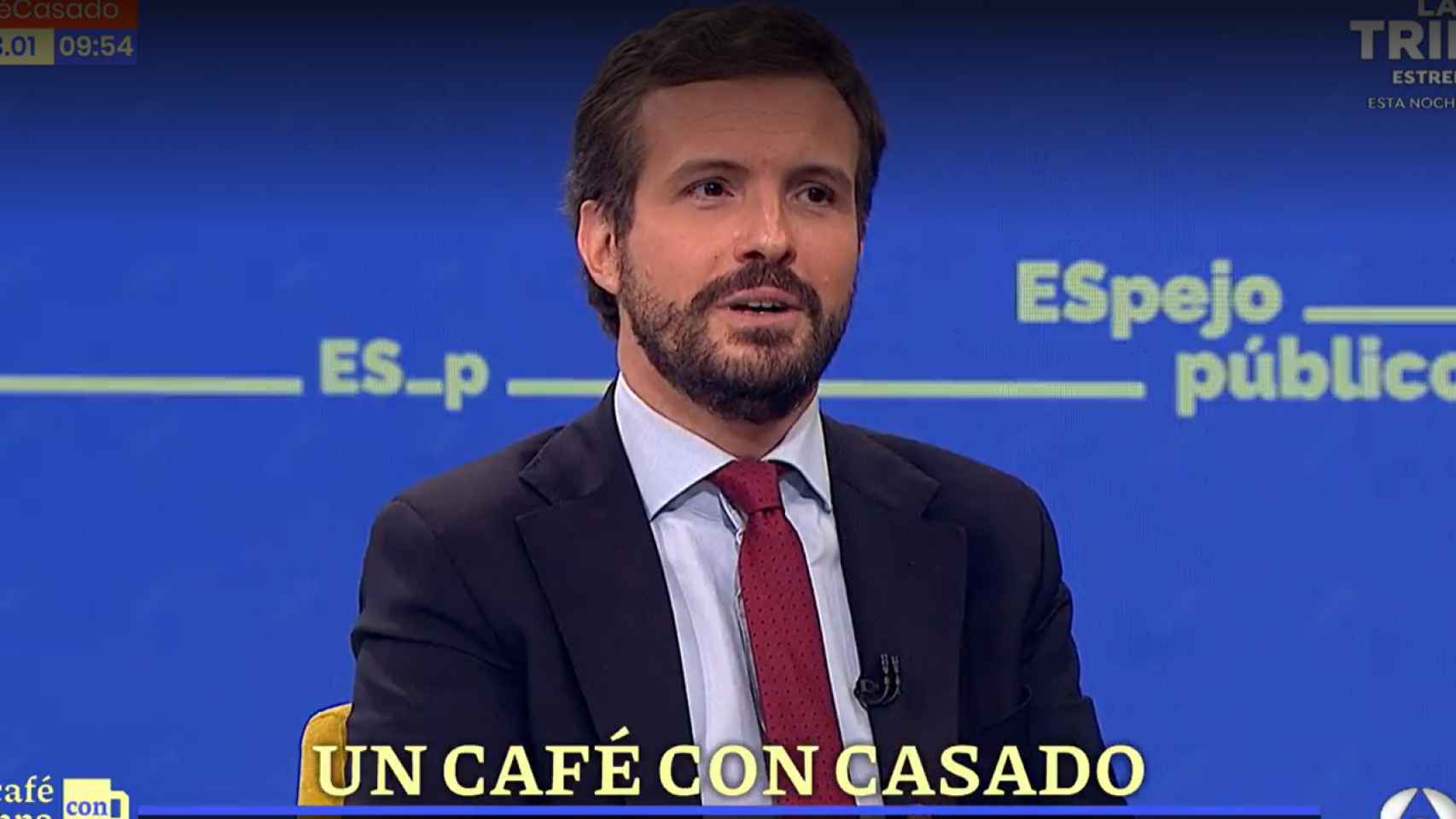 El presidente nacional del PP, Pablo Casado, este jueves en 'Espejo público' de Antena 3.