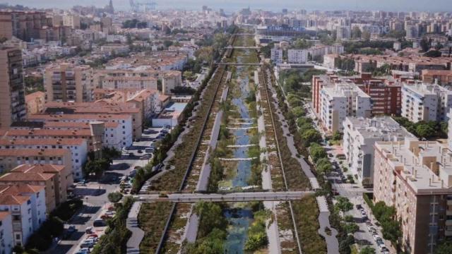 Imagen del diseño previsto para el parque fluvial del Guadalmedina.