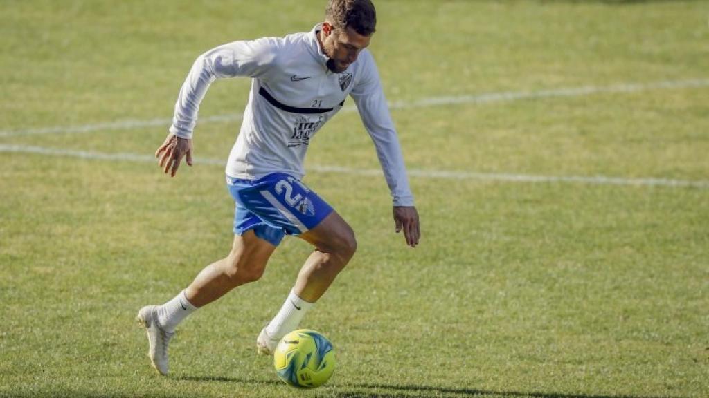 Iván Calero, en un entrenamiento del Málaga CF.