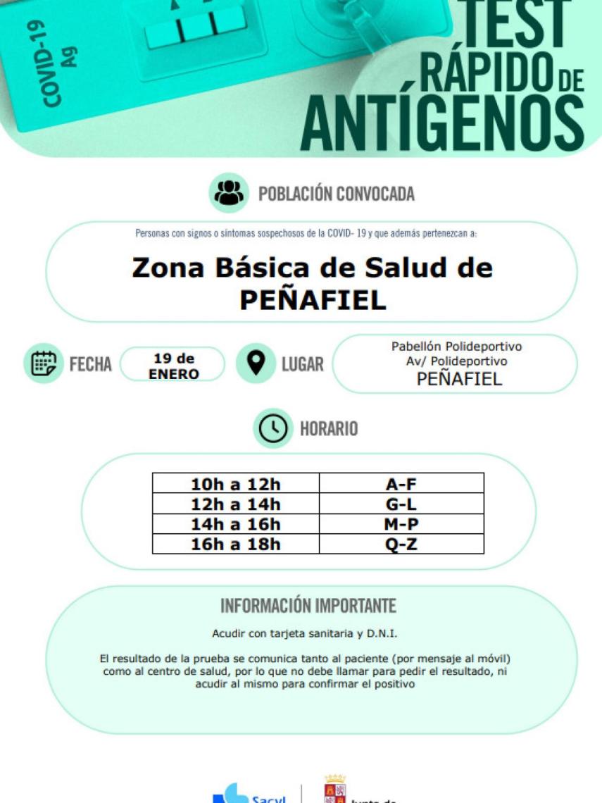 Convocatoria de test de antígenos en Peñafiel