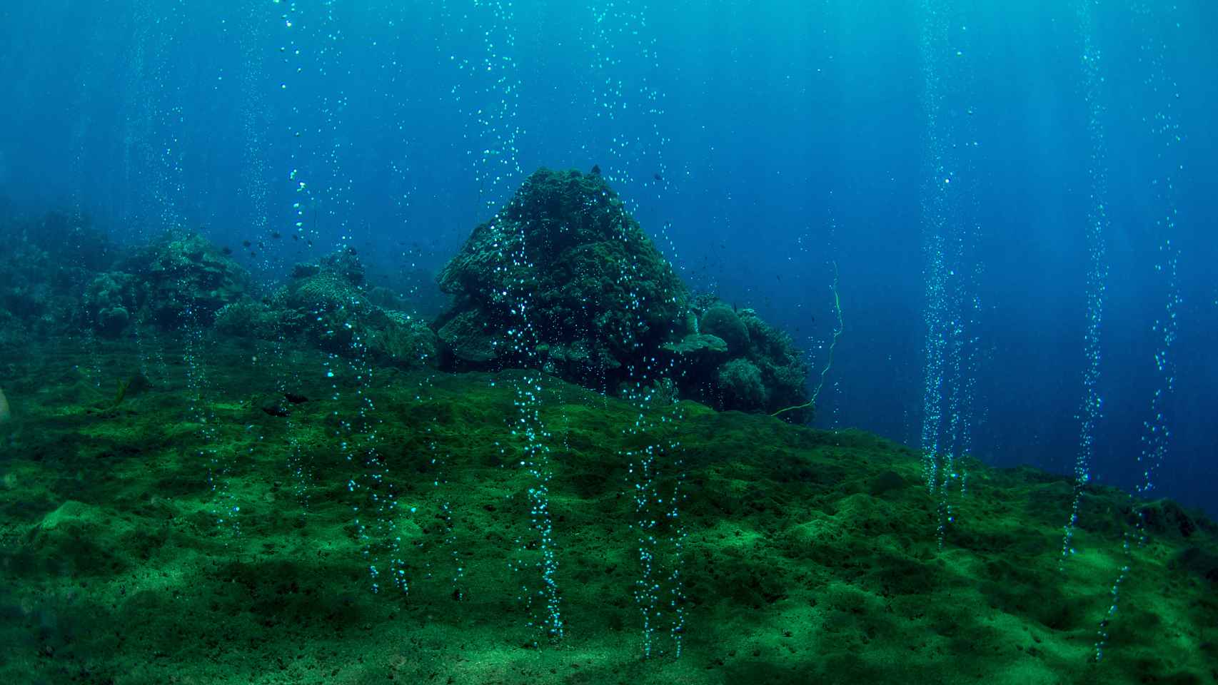 Imagen subacuática de una zona volcánica submarina en Indonesia