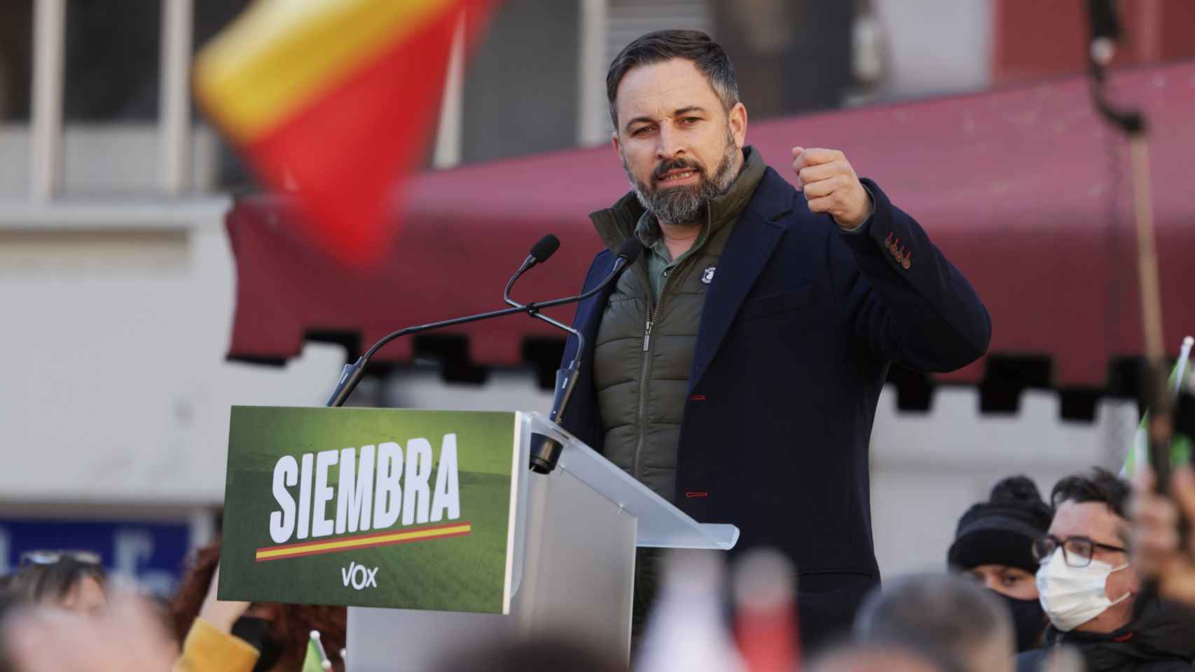 Santiago Abascal, presidente de Vox, en un mitin en Castilla y León.