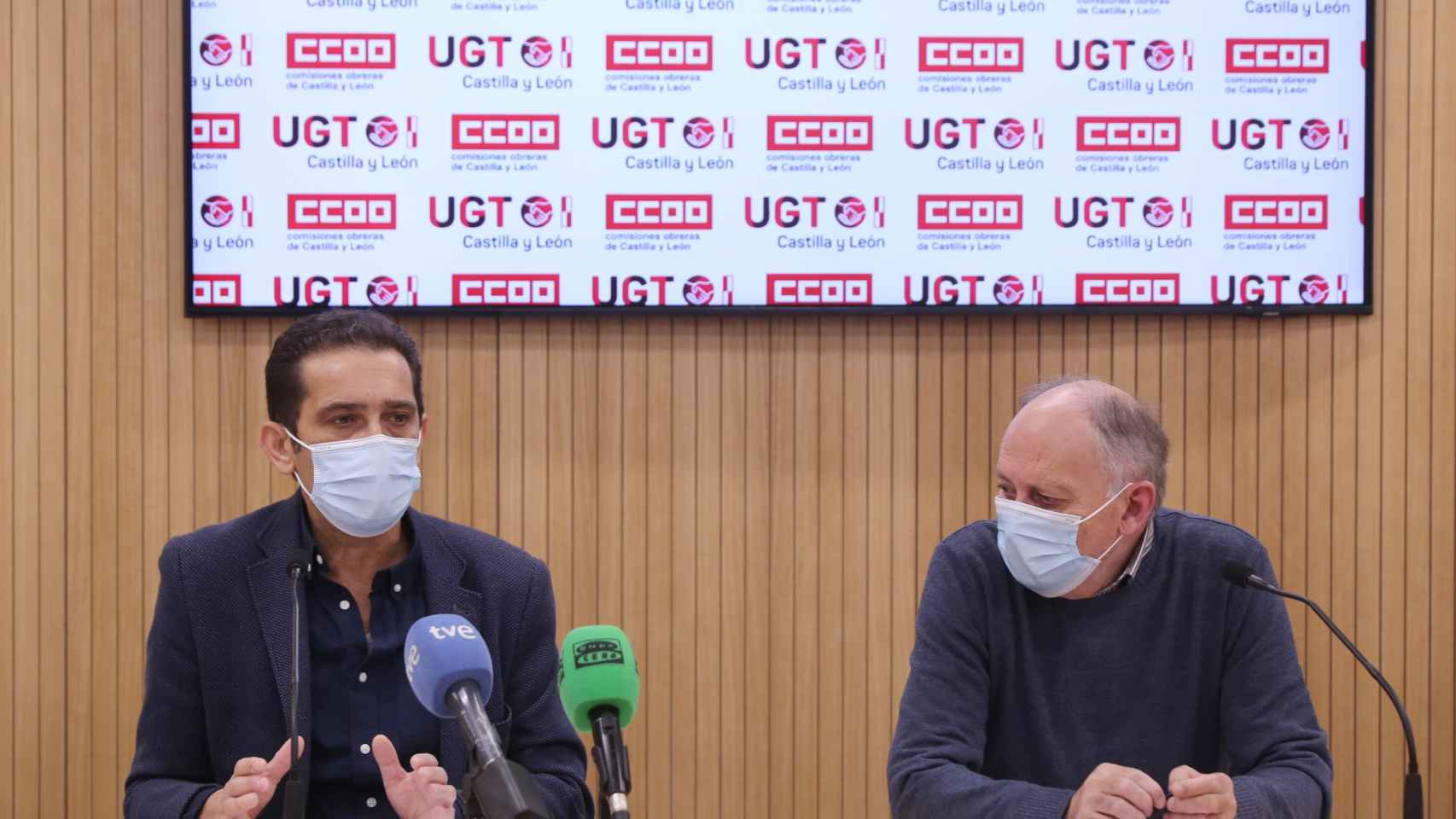 Los secretarios generales de CCOO y UGT en Castilla y León, Vicente Andrés y Faustino Temprano