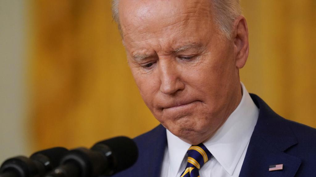 Joe Biden, cariacontecido durante la rueda de prensa que ha ofrecido este miércoles.