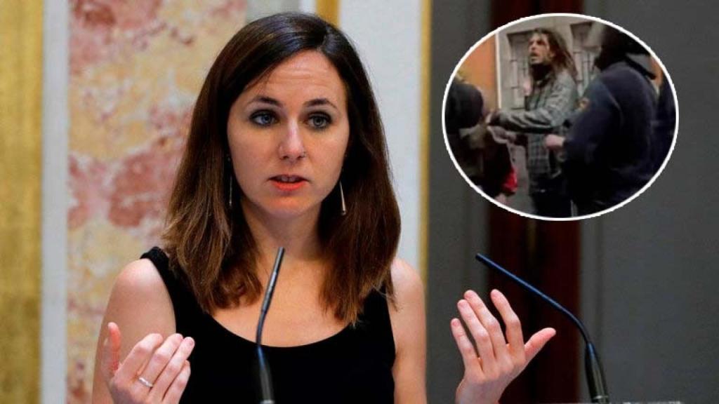 Ione Belarra y el fotograma de la presencia de Rodríguez en los incidentes que motivaron su condena./