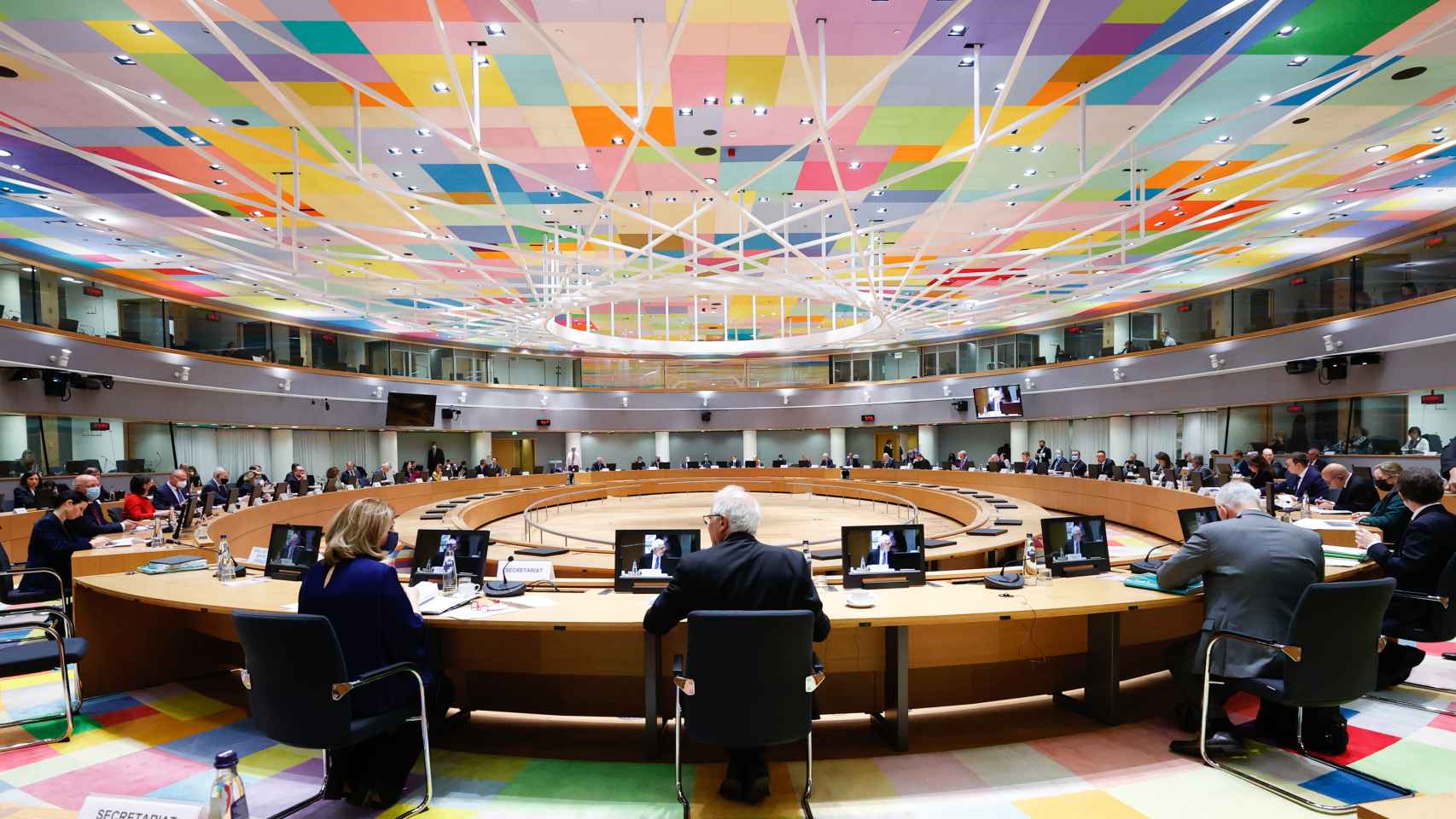 Los ministros de Exteriores de los Veintisiete, durante su reunión de este lunes en Bruselas