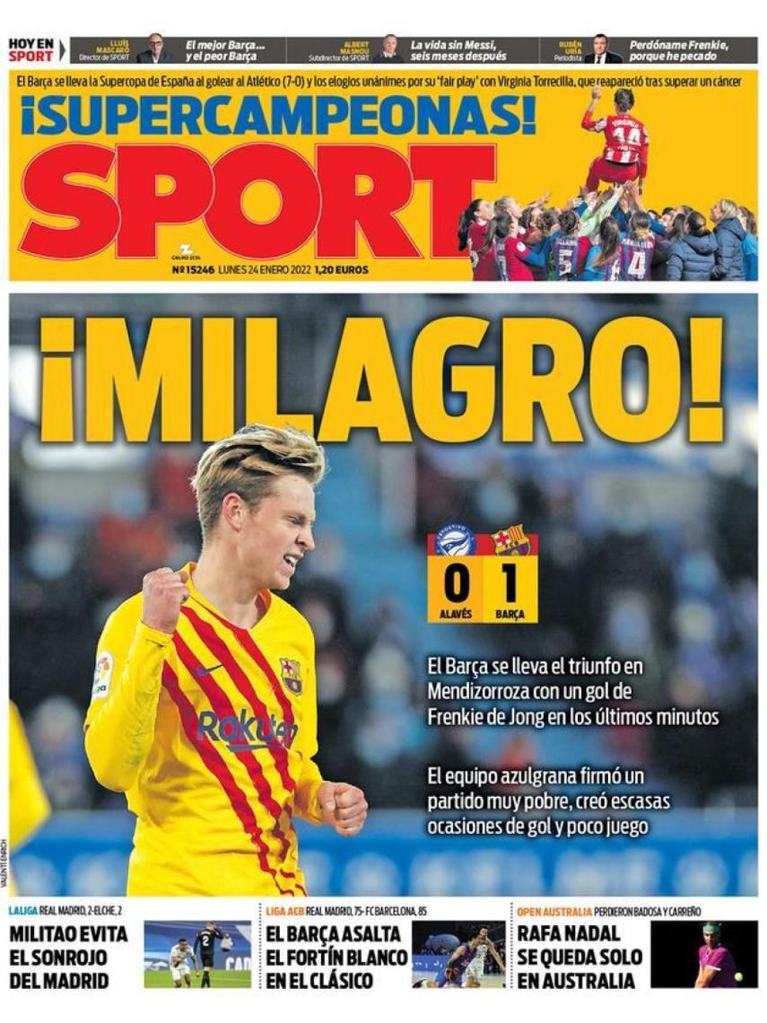 La portada del diario SPORT (24/01/2022)