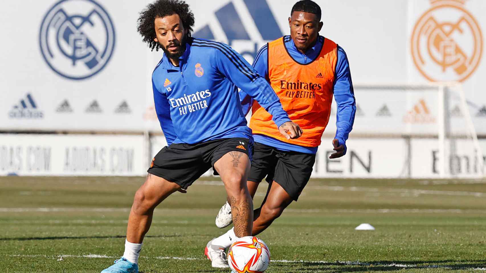 Marcelo y Alaba, durante un entrenamiento del Real Madrid