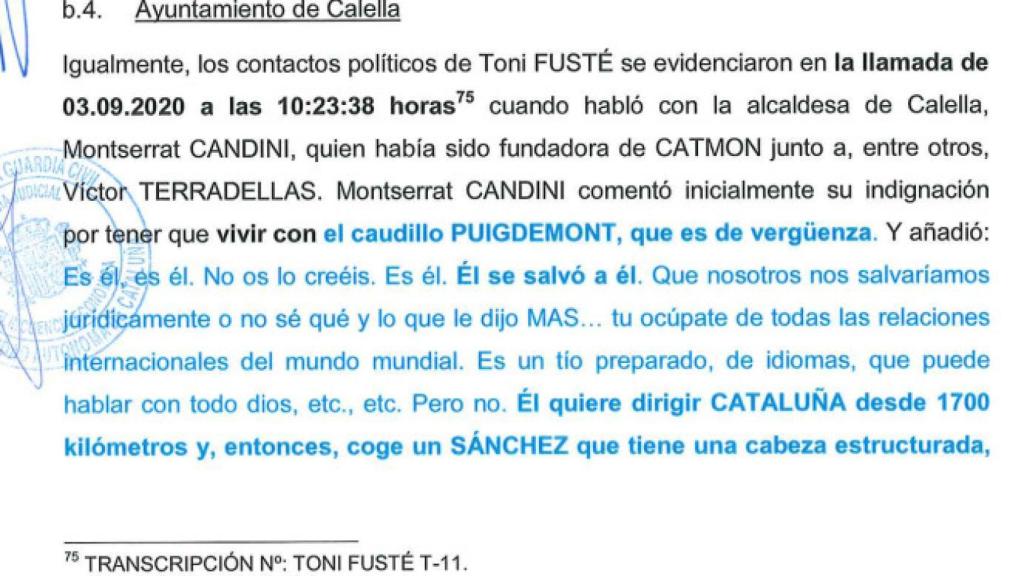 Fragmento de la conversación telefónica interceptada por orden judicial.