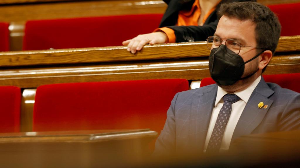 El presidente de la Generalitat, Pere Aragonès, en la sede del Parlament.