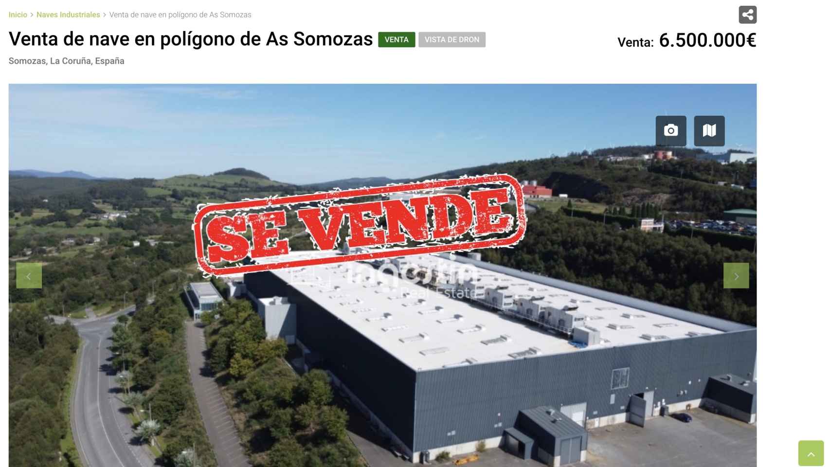 La planta de Siemens Gamesa de La Coruña, ya cerrada, en un portal inmobiliario en contra de un plan industrial.