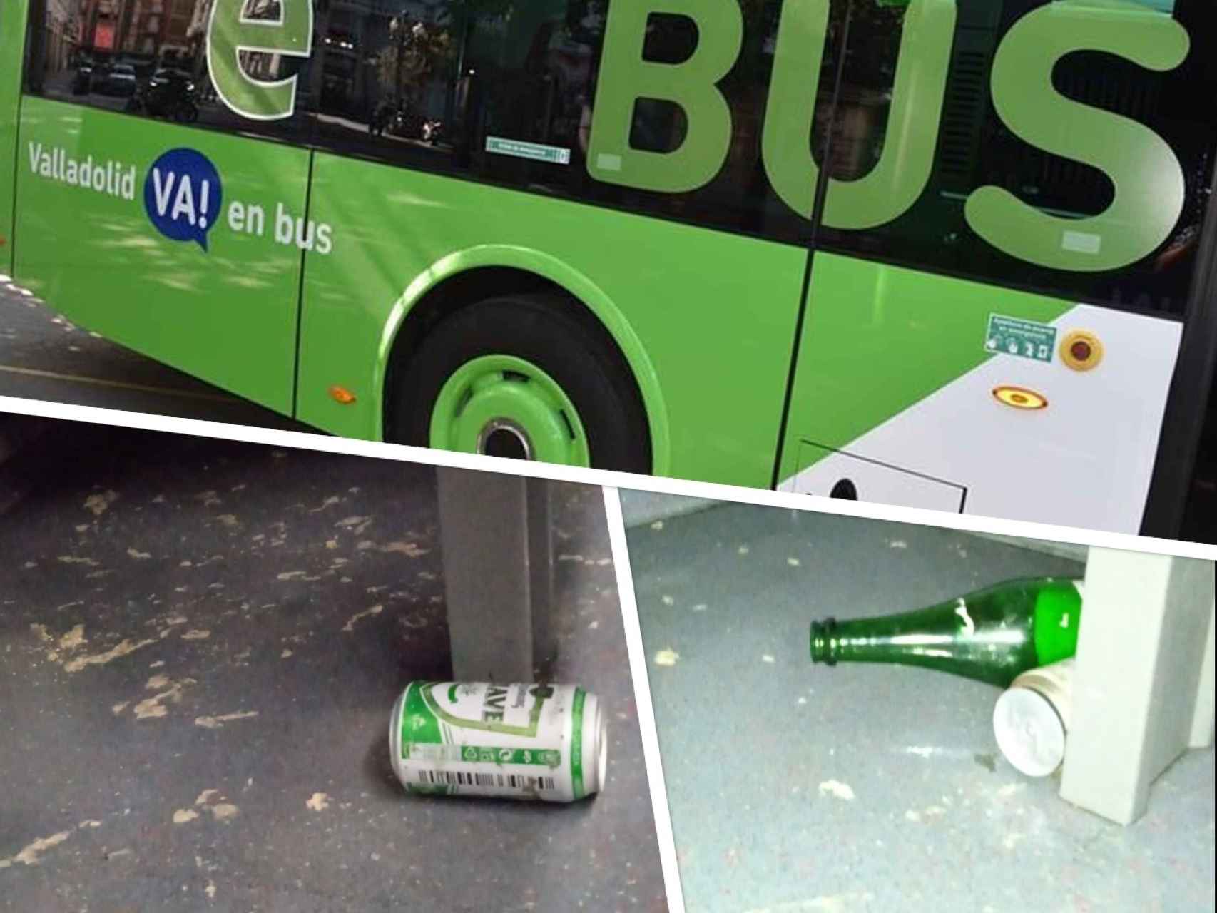 Imagen de un bus Búho con restos de bebida en su interior
