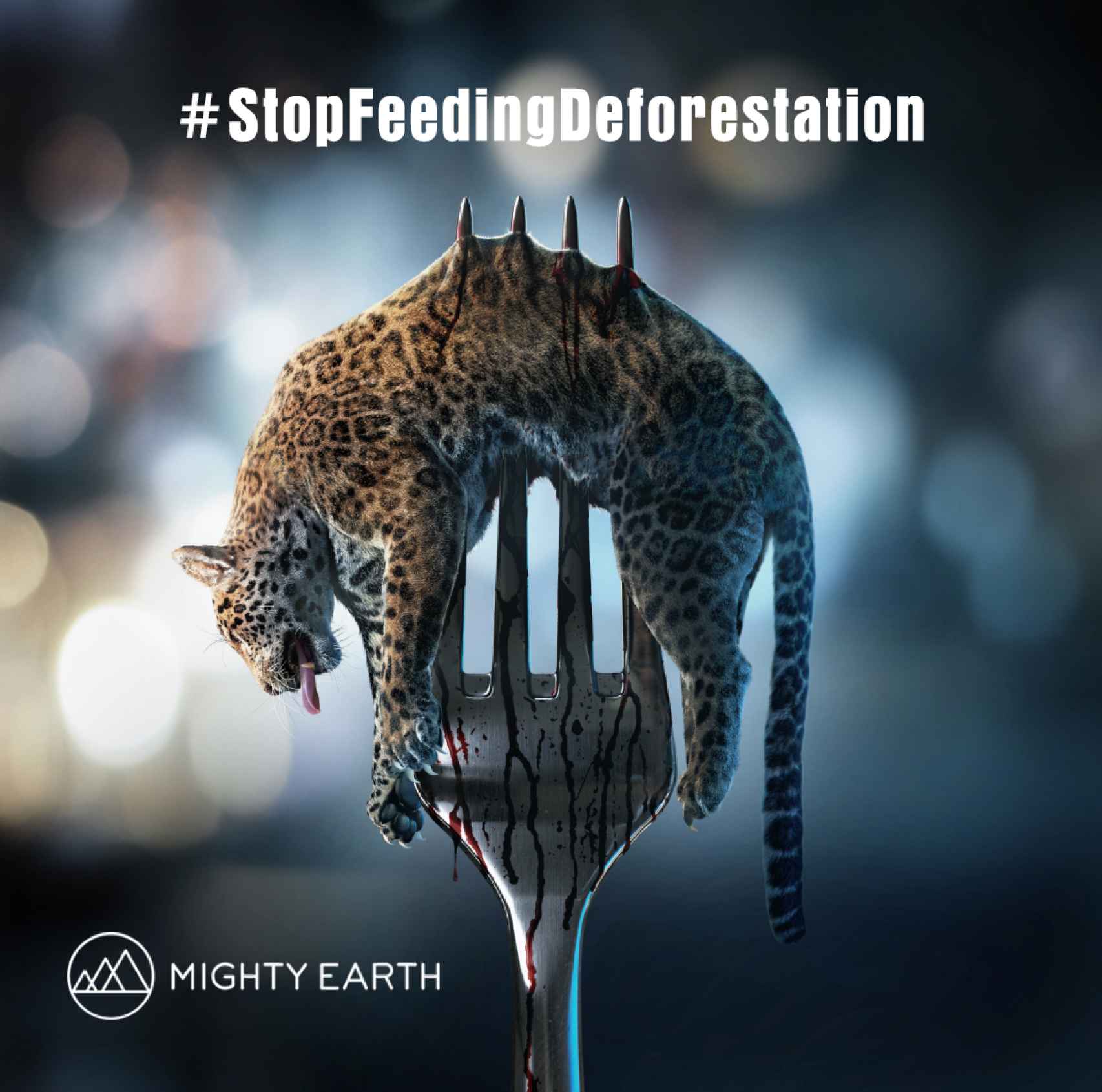 Cartel de la campaña en contra de la deforestación tropical de la organización Mighty Earth