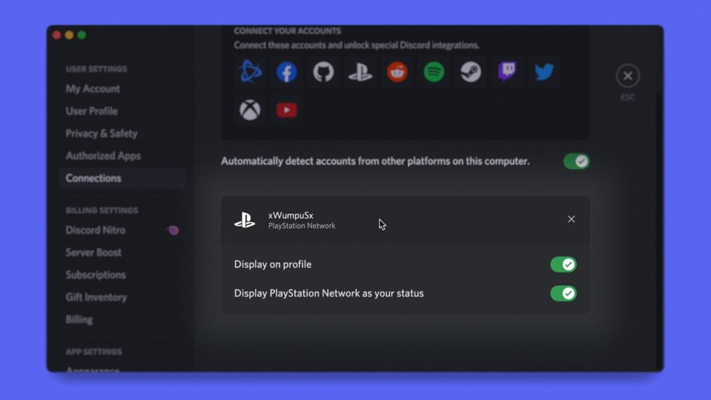 Discord conectado con PlayStation.
