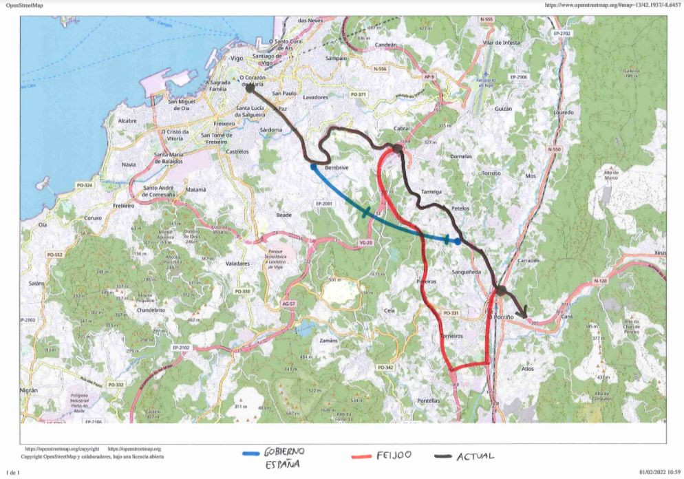 Mapa de los trazados a O Porriño.