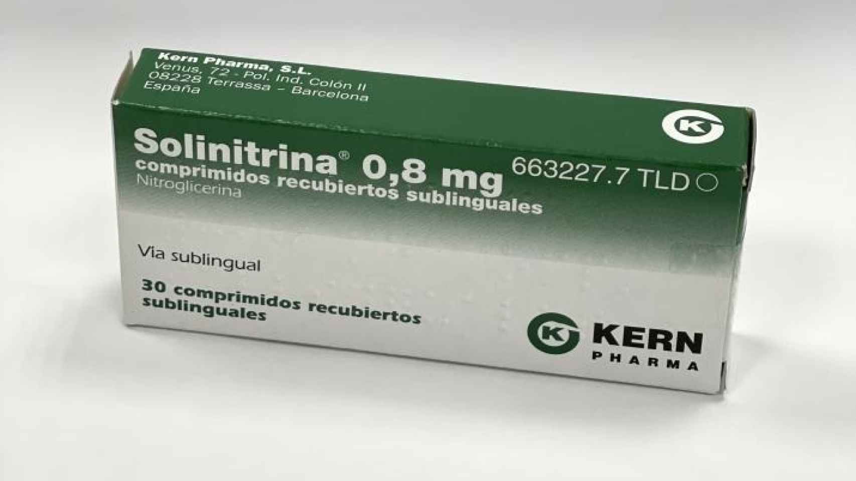 'Solinitrina' 0,8 mg comprimidos recubiertos sublinguales en 30 comprimidos, de Kern Pharma