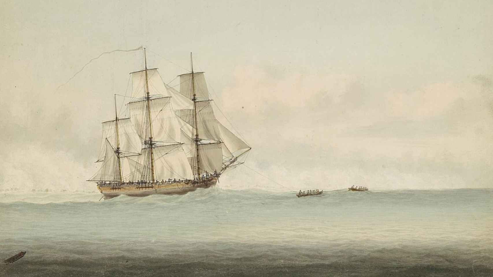 El 'Endeavour', durante una de sus expediciones. Cuadro de Samuel Atkins.