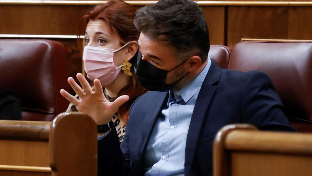 El portavoz de ERC, Gabriel Rufián, esta mañana durante el debate de la reforma laboral.