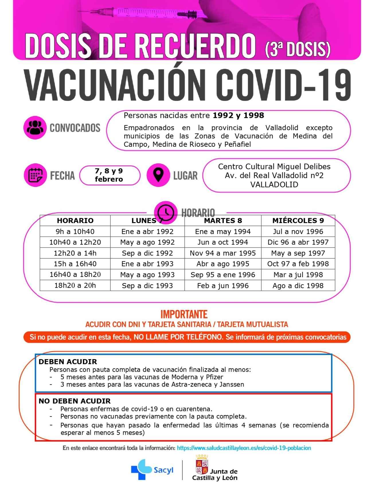 Valladolid vacunacion 92-98 dosis refuerzo