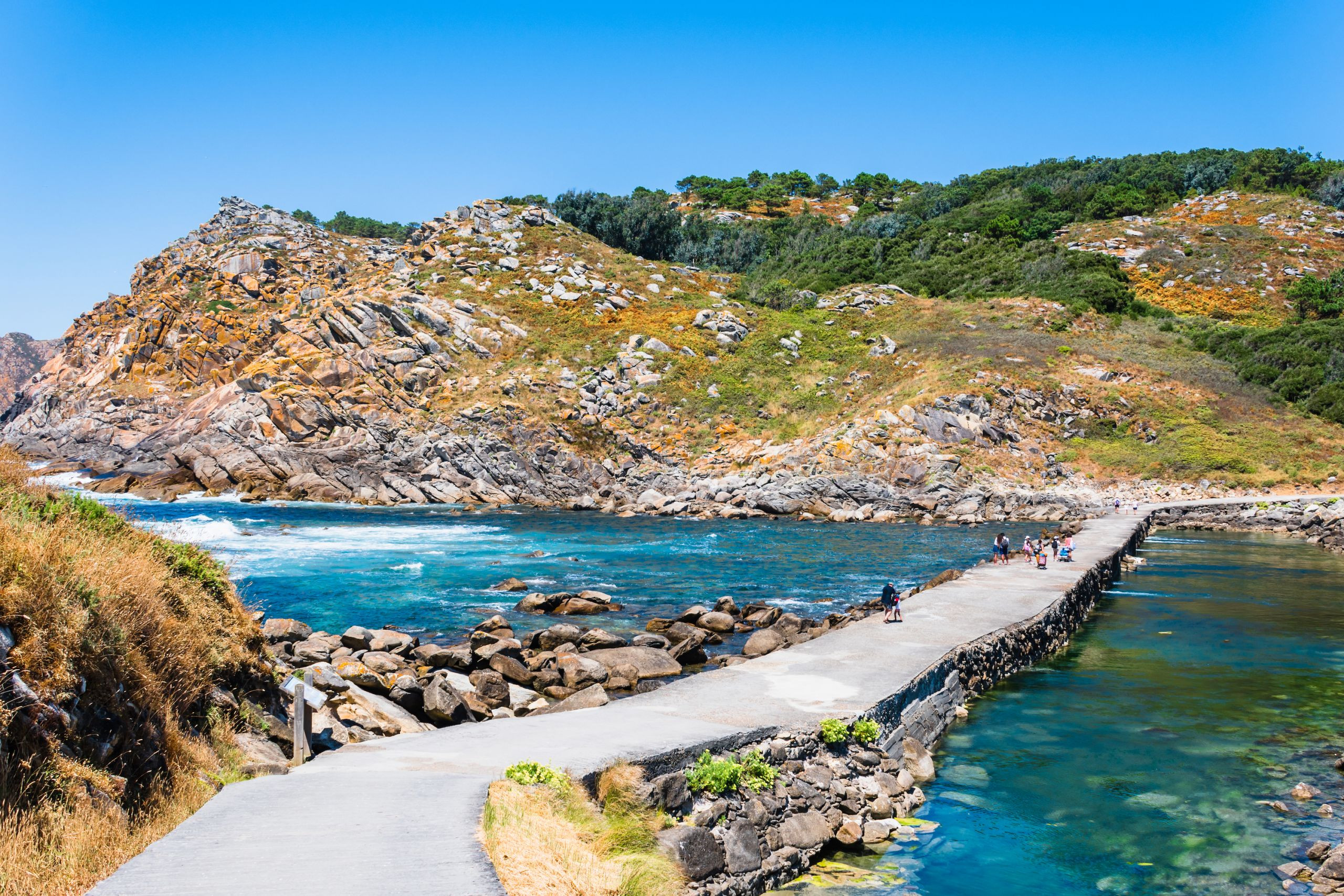 Panoramic view of the Illas Cies beach in Vigo, Pontevedra, Rias Baixas Gallegas