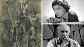 Un collage con una foto de Picasso, una obra suya y Coco Chanel.