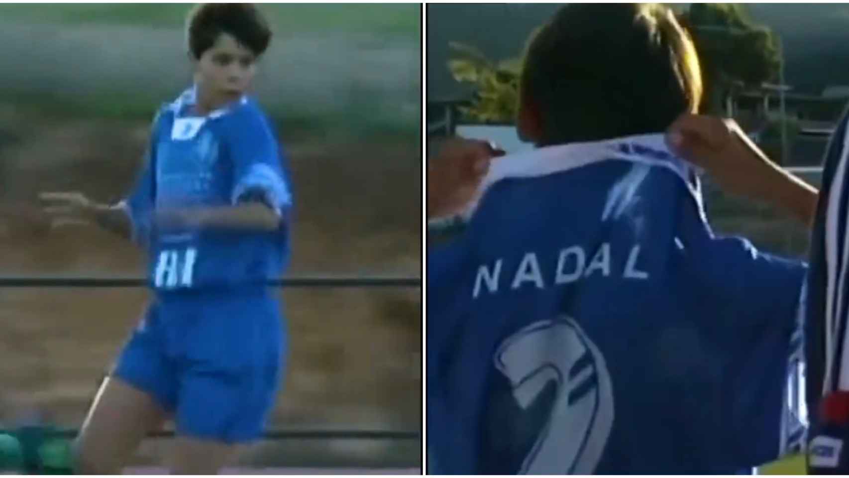 Rafa Nadal jugando al fútbol de pequeño