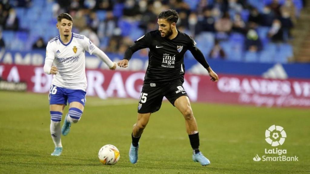 Antoñín, el goleador del Málaga CF, en el partido frente al Zaragoza.