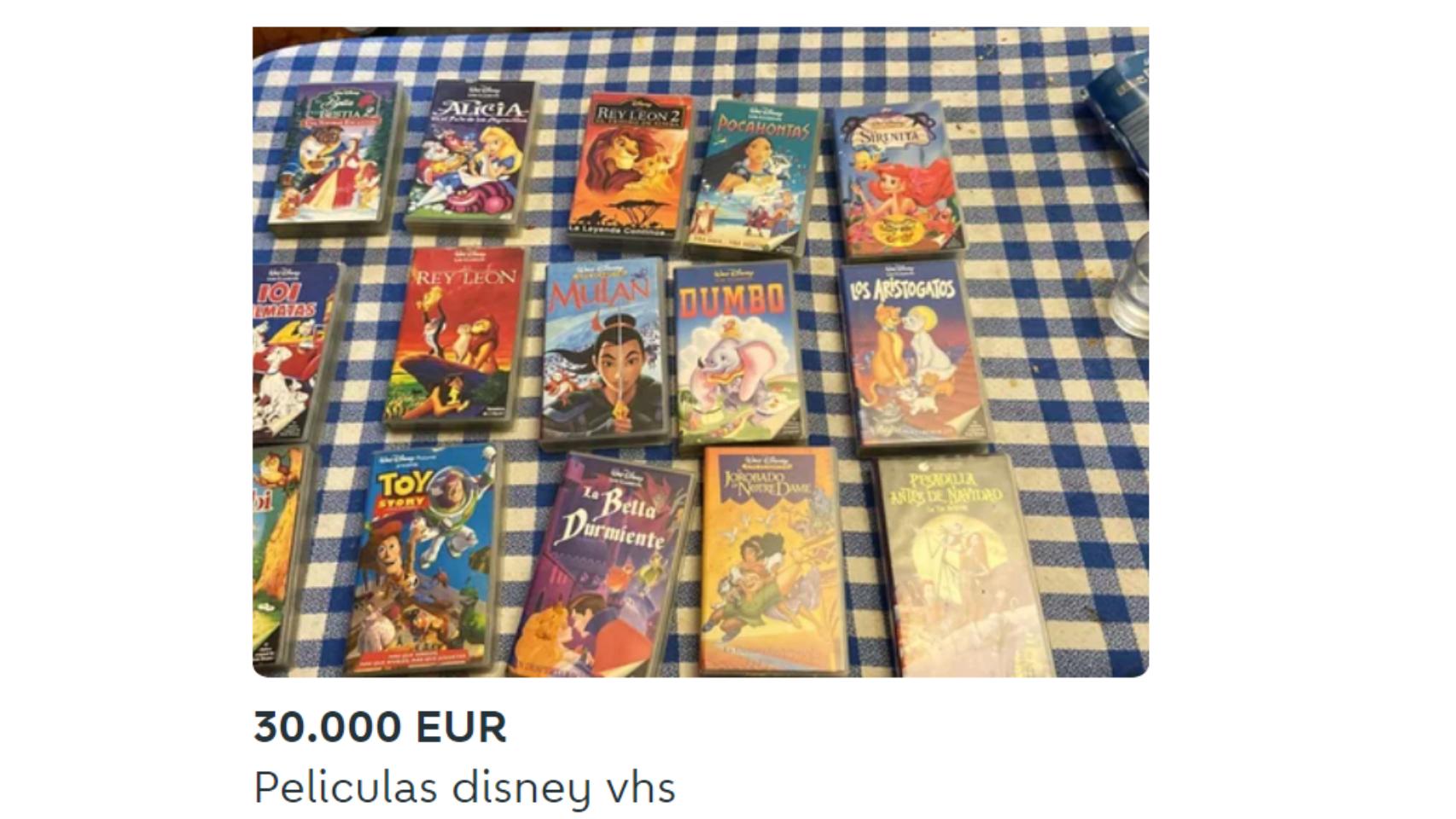 Un anuncio de Wallapop de una oferta de VHS de películas de Disney.