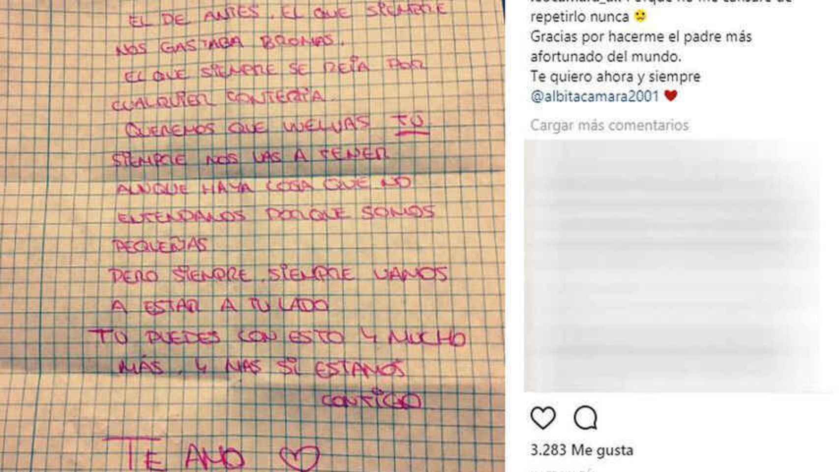 Captura de la carta de su hija mayor, Alba.