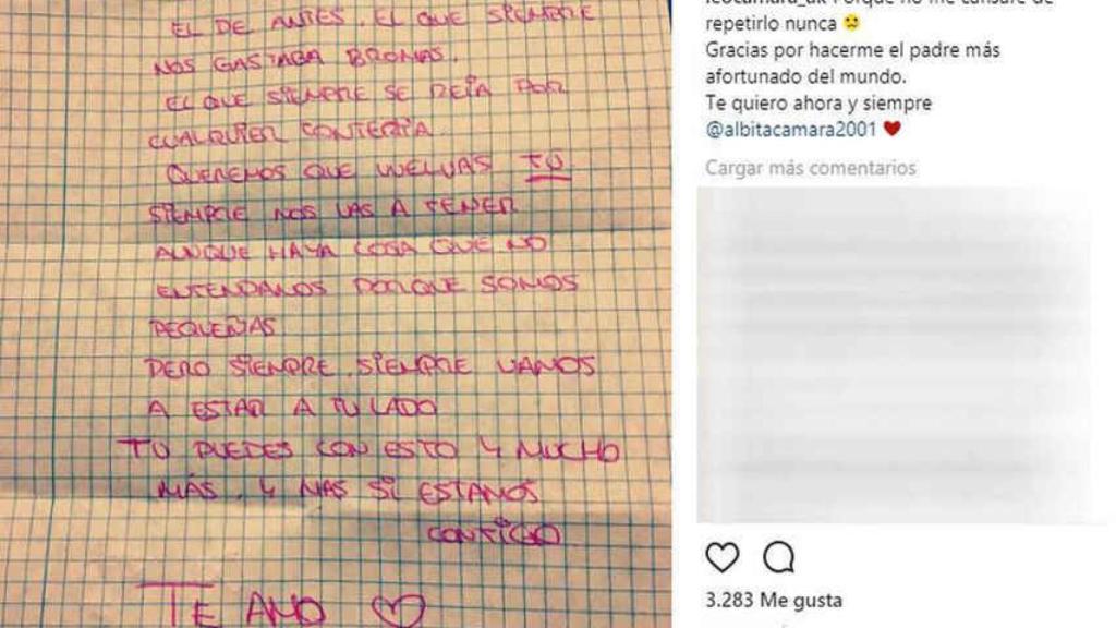 Captura de la carta de su hija mayor, Alba.